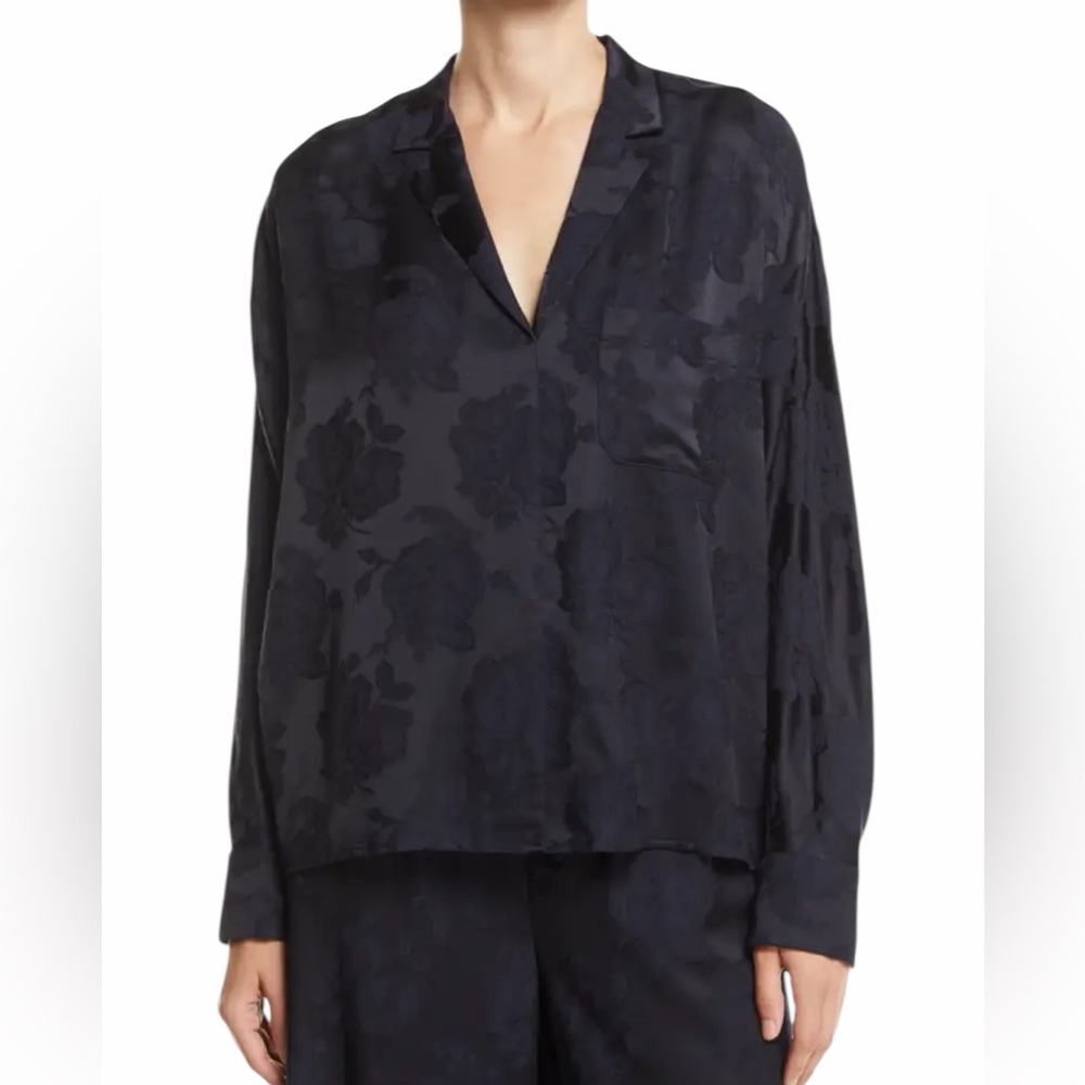 Vince Black Floral Jacquard Pajama Style Popover Top S